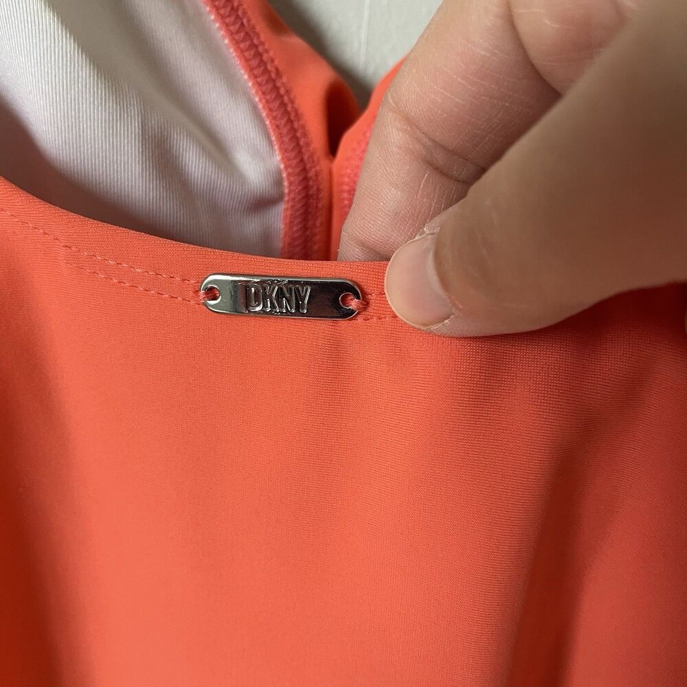 DKNY Swimsuit One Piece Coral Orange Pink Ruffles Women's Size 14 - Picture 7 of 8
